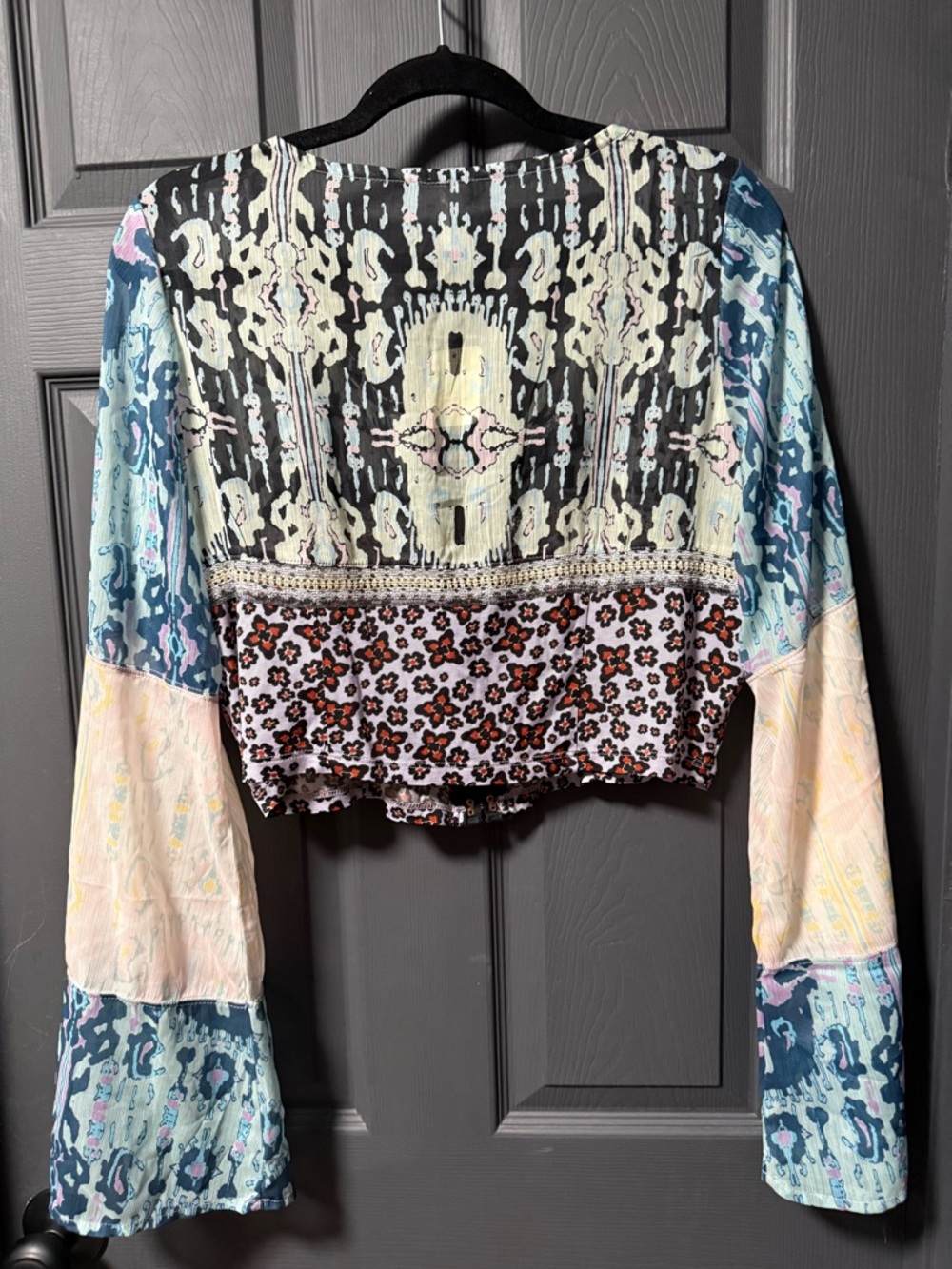 Free People Mixed-Print Long-Sleeve Cropped Top - Picture 3 of 5